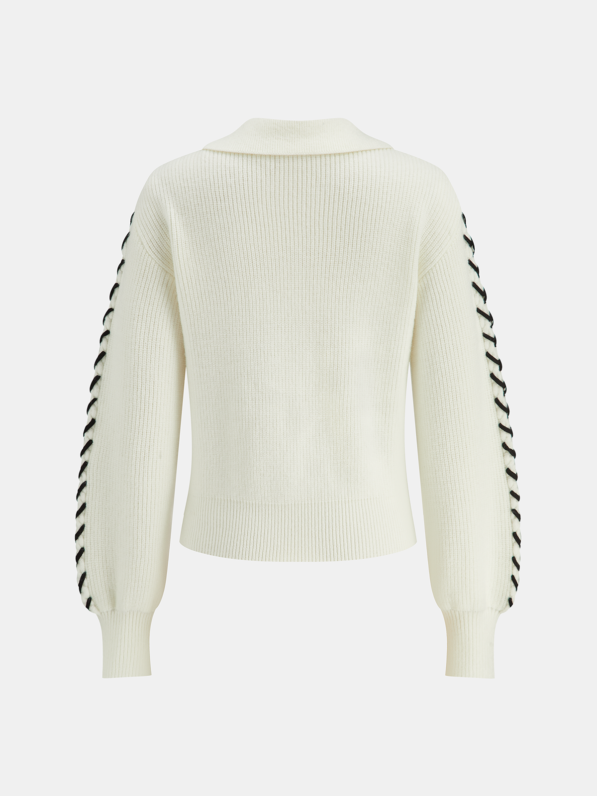 Contrast Stitching Polo Neck Cable Knit Top-Massicos