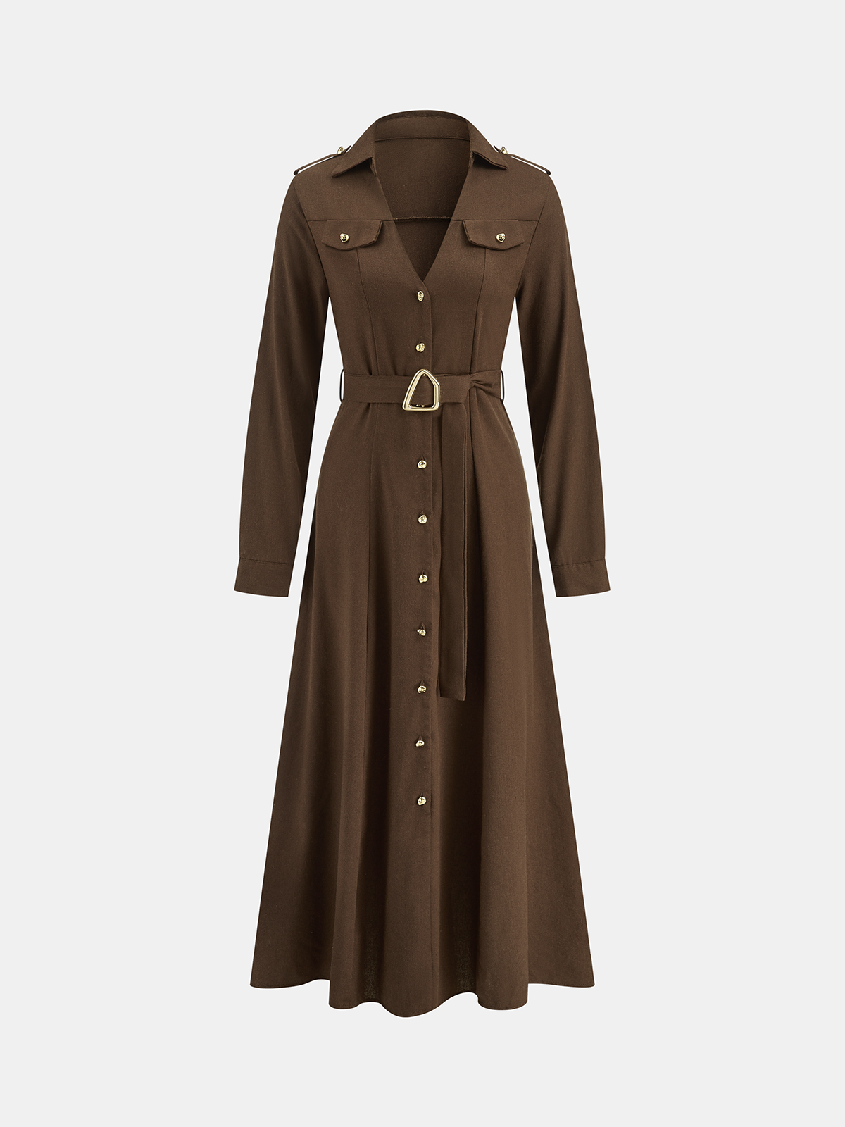 Belted Button-Front Shirt Dress-Massicos