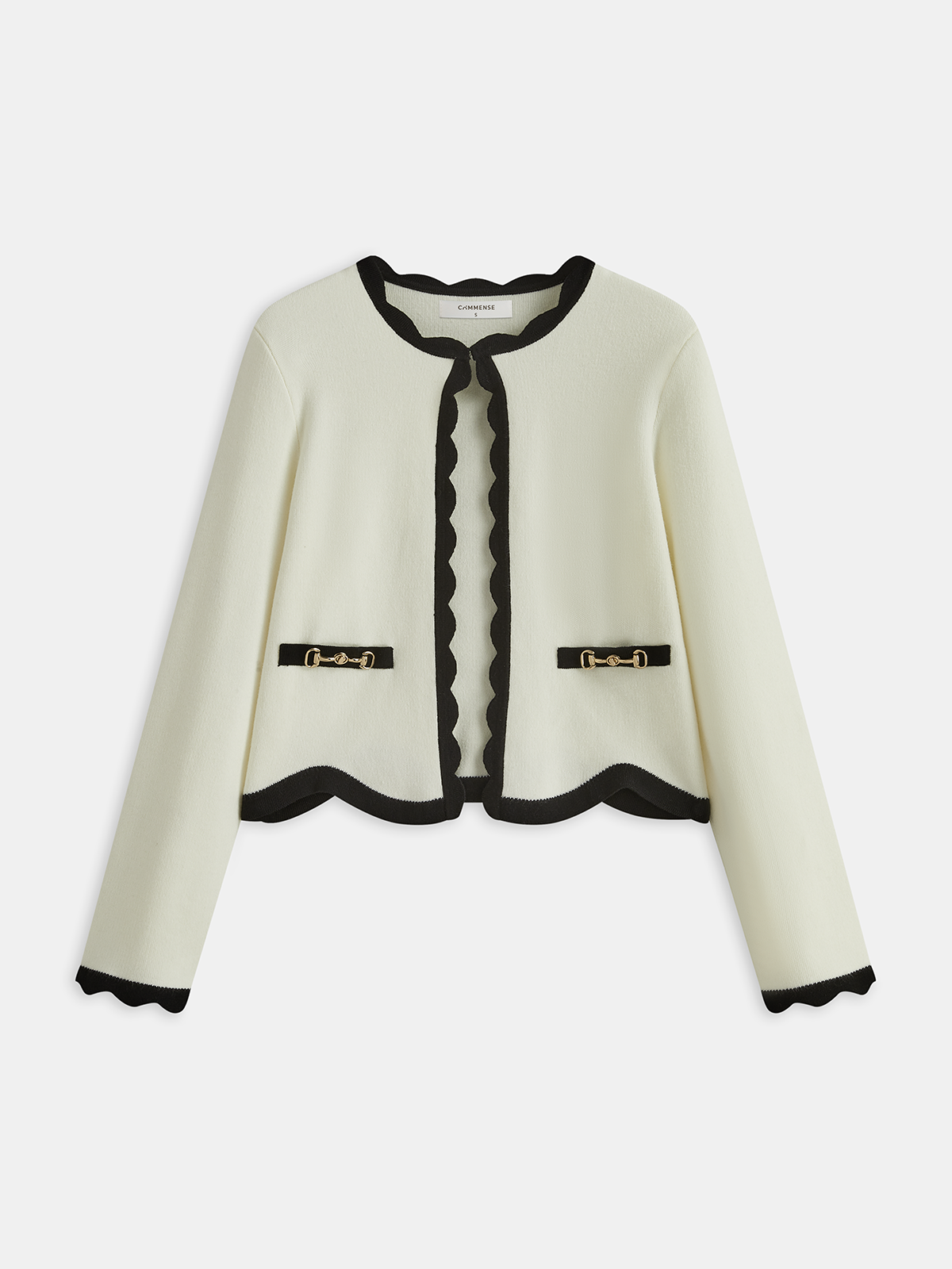 Contrast Scallop Trim Knit Cardigan-Massicos
