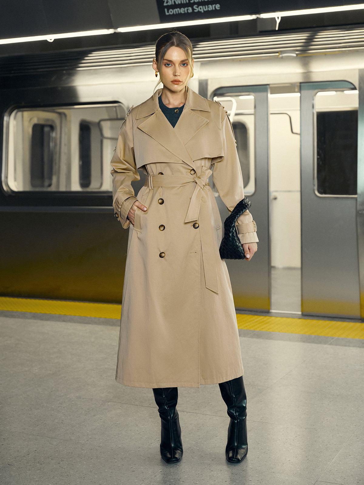 Cotton-Blend Double-Breasted Belted Long Trench Coat-Massicos