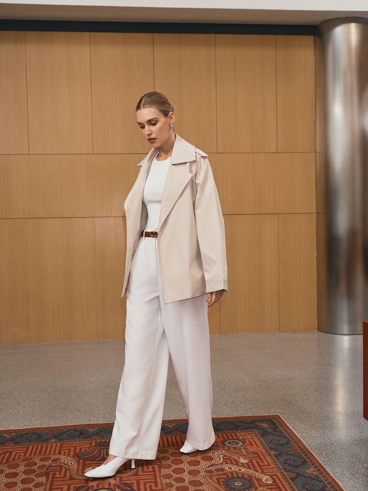 Wide Lapel Belted Trench Coat-Massicos