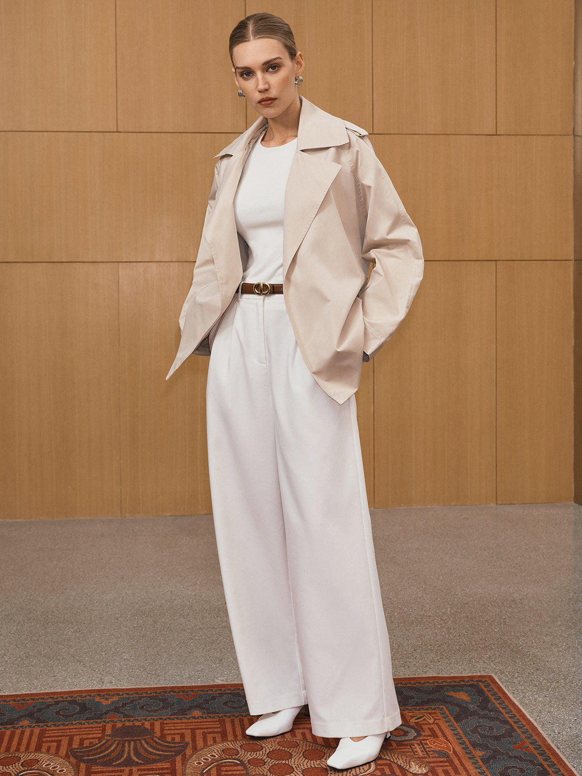 Wide Lapel Belted Trench Coat-Massicos