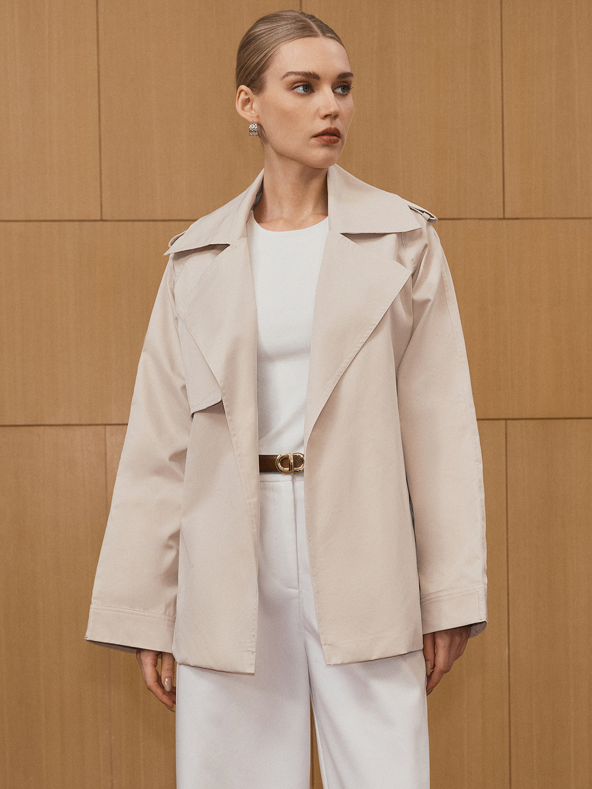 Wide Lapel Belted Trench Coat-Massicos