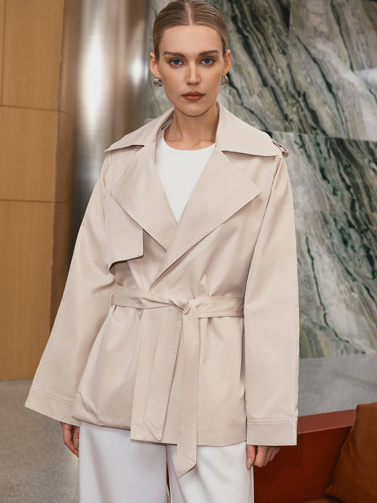 Wide Lapel Belted Trench Coat-Massicos