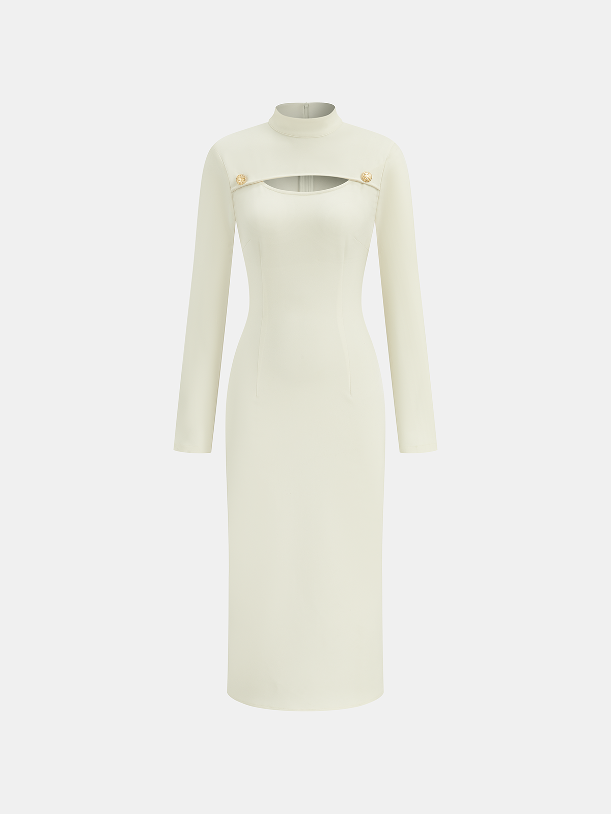 Stand Collar Long Sleeve Cut-Out Fitted Dress-Massicos