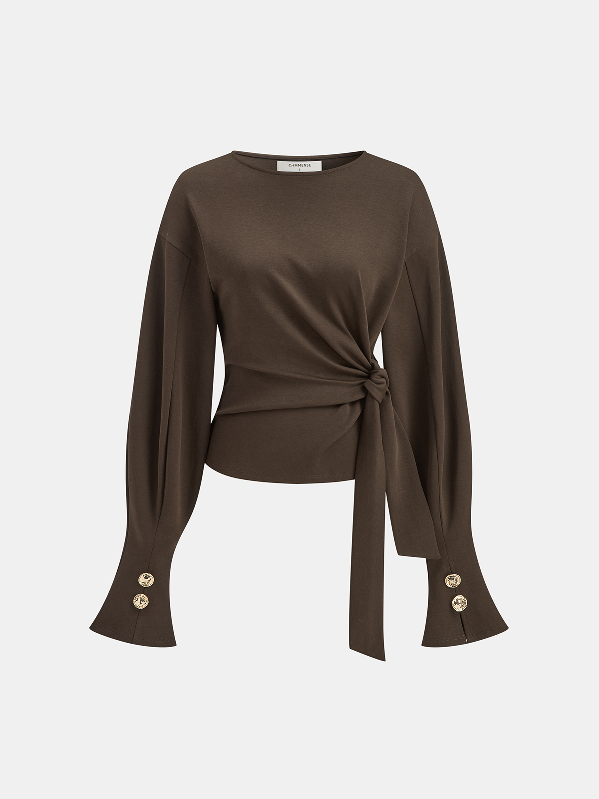 Twist Knot Balloon Sleeve Sweatshirt-Massicos