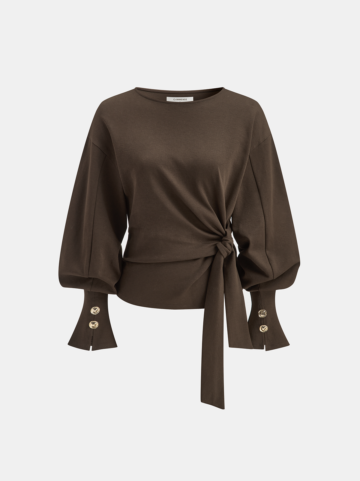 Twist Knot Balloon Sleeve Sweatshirt-Massicos