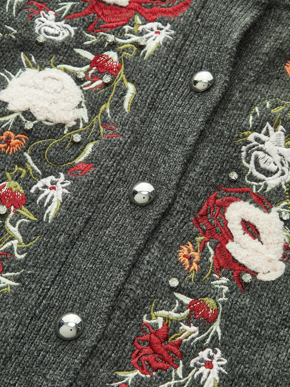 Floral Embroidery Wool Blend Cardigan-Massicos