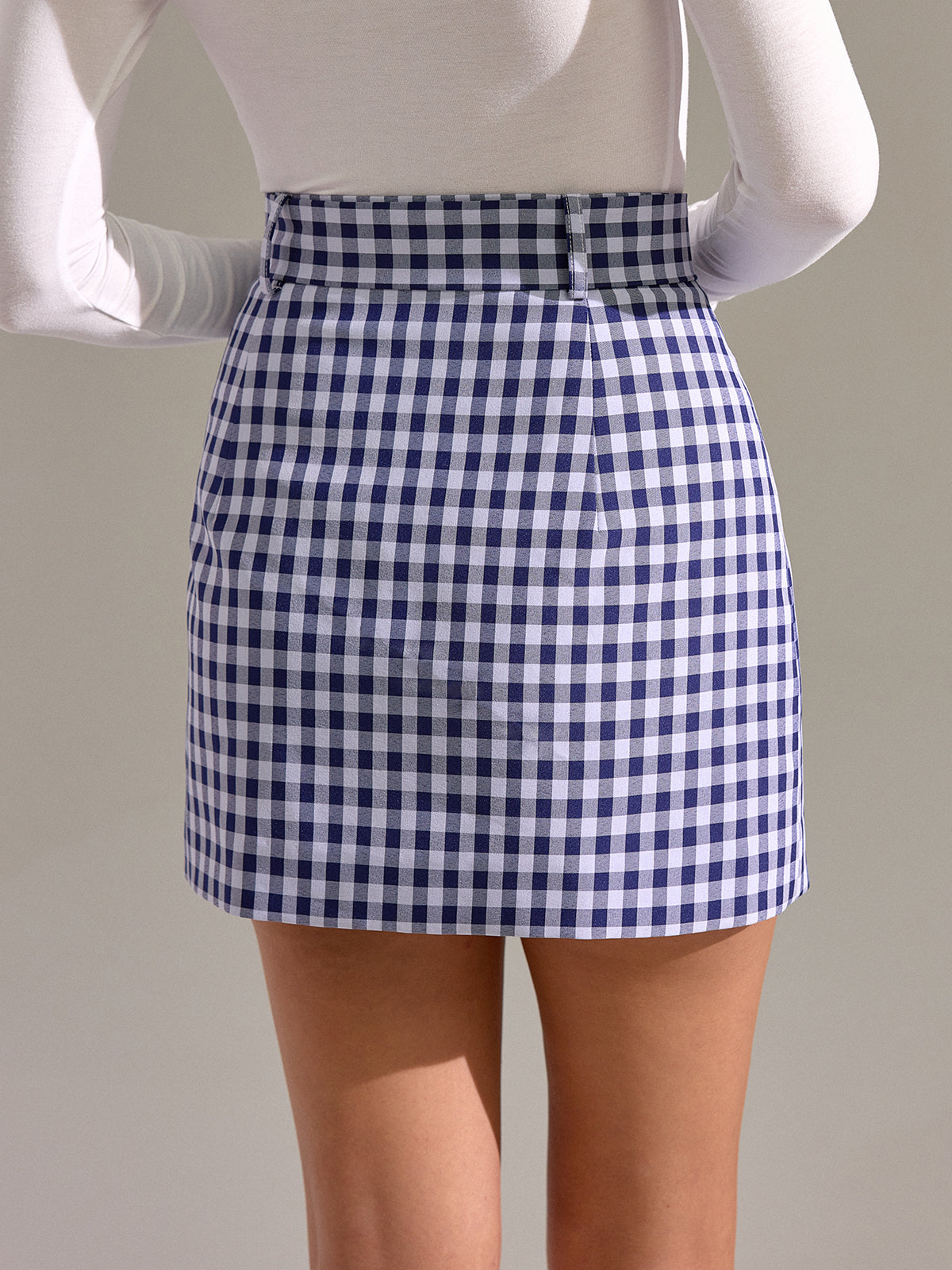 Belted Vintage Gingham Split Mini Skirt-Massicos