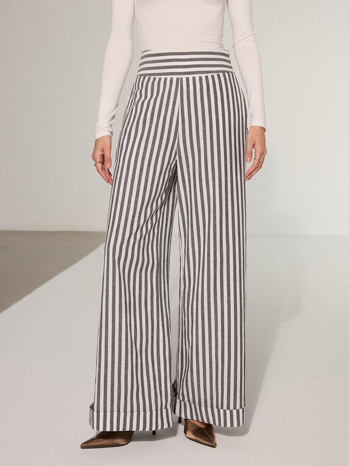 Striped Cotton Wide-Leg Pants-Massicos