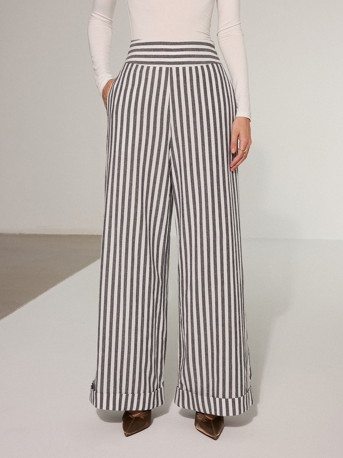 Striped Cotton Wide-Leg Pants-Massicos
