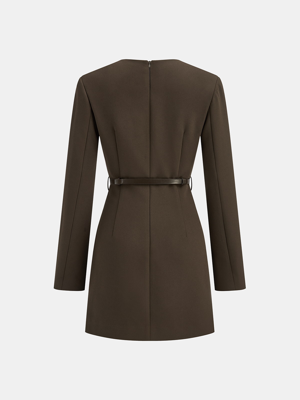 Belted V-Neck Tailored Dress-Massicos