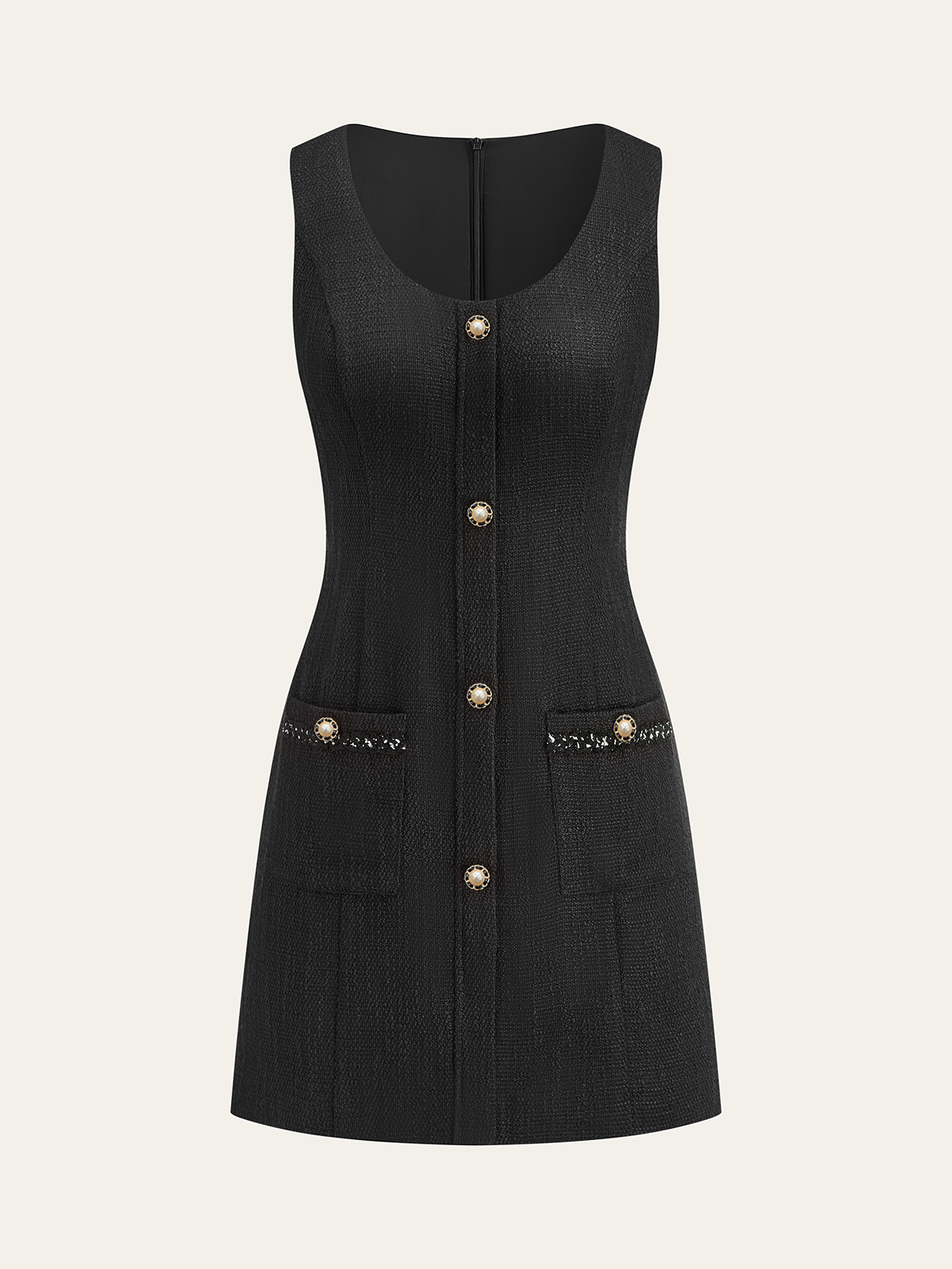 Tweed Sleeveless Button Mini Dress-Massicos