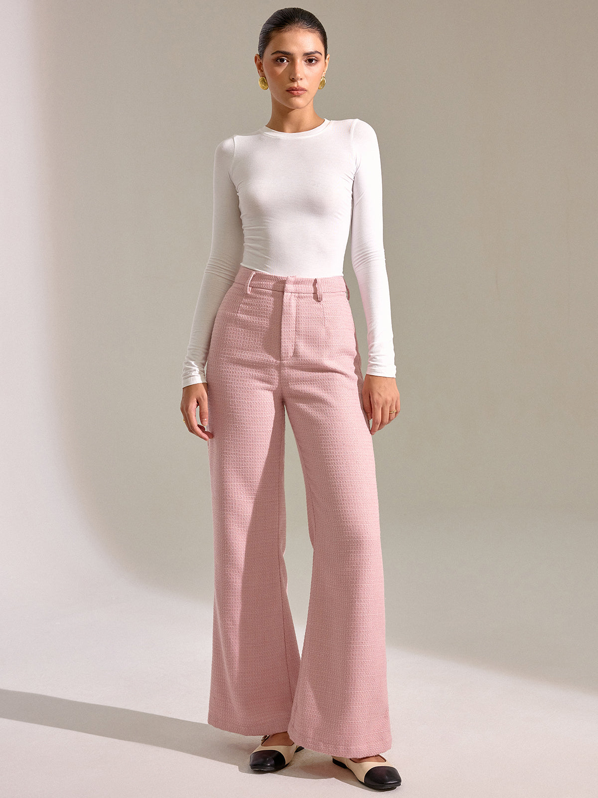 Textured Mid-Waist Straight Leg Pants-Massicos