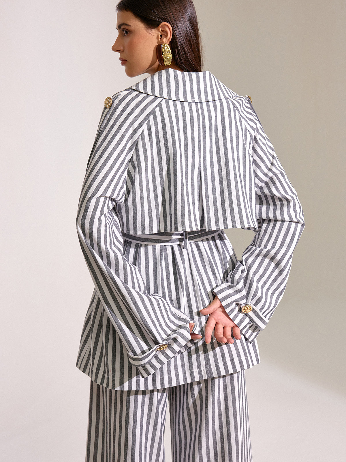 Striped Cotton Belted Trench Coat-Massicos