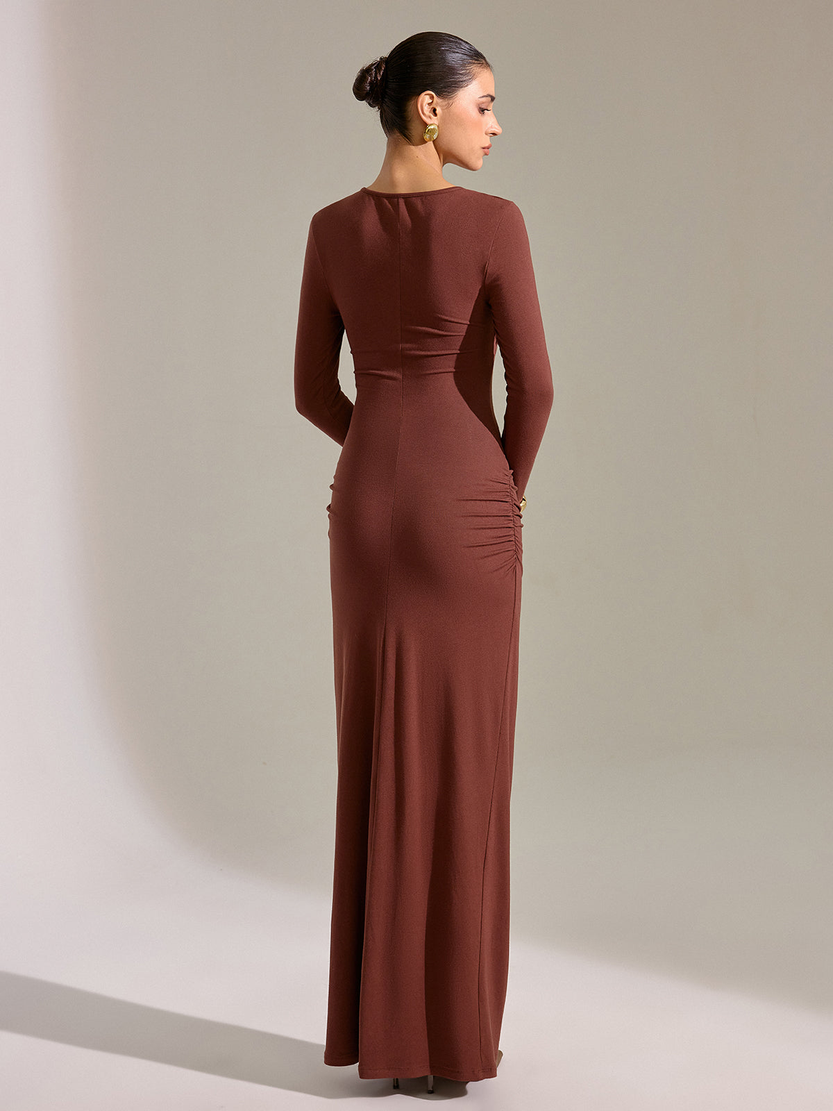 Metal Detail Long Sleeve Cut-Out Maxi Dress-Massicos