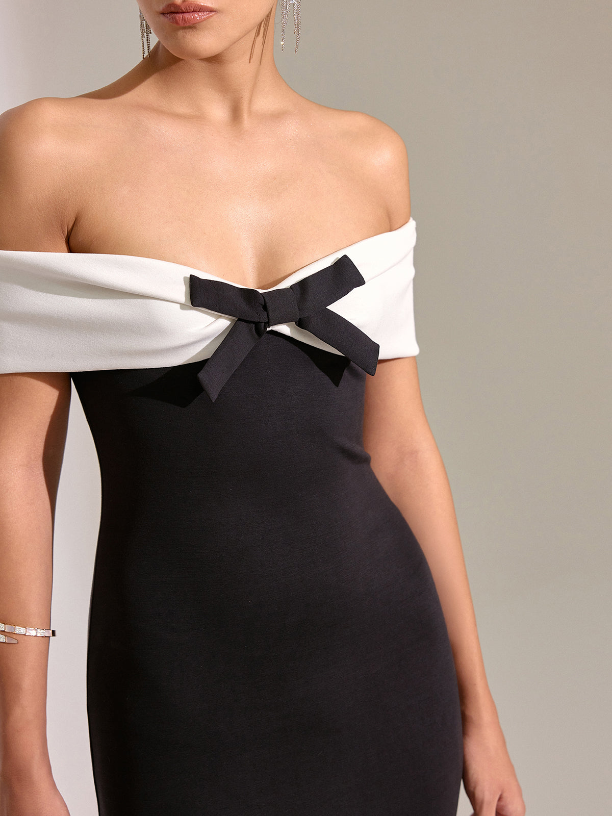 Bow Off-Shoulder Mermaid Midi Dress-Massicos