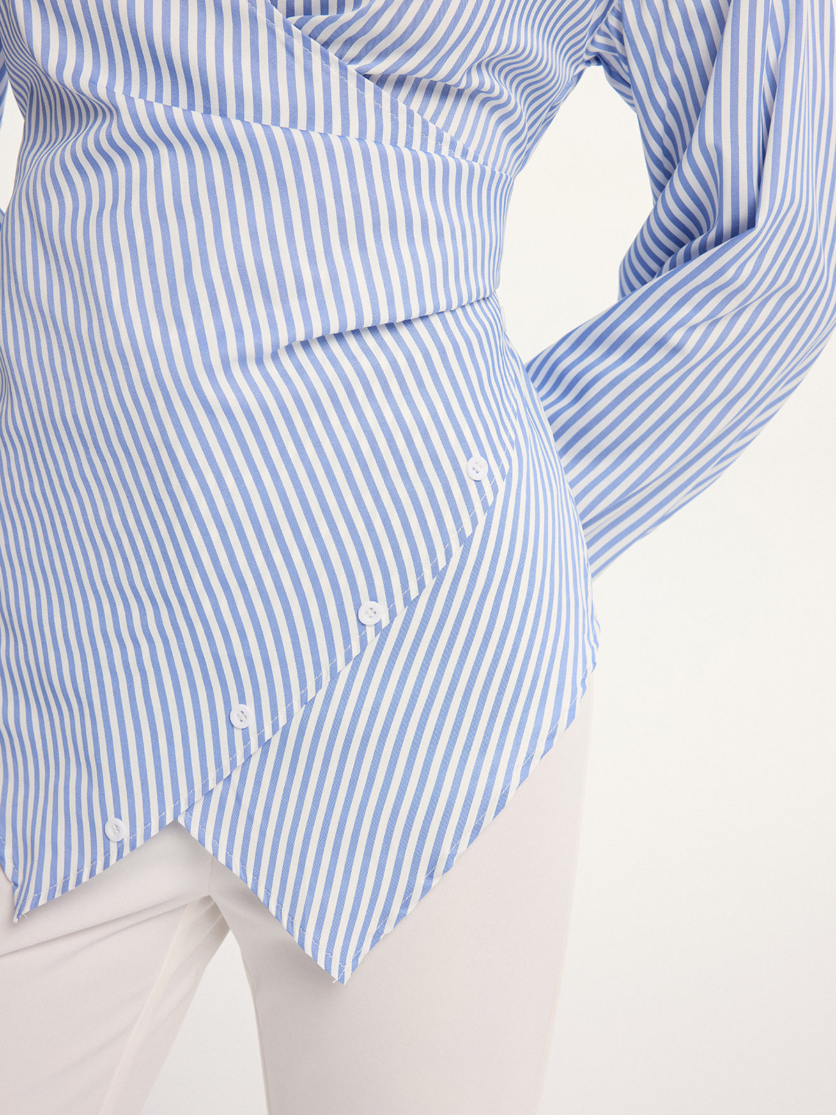 Striped Wrap Back Tie Shirt-Massicos