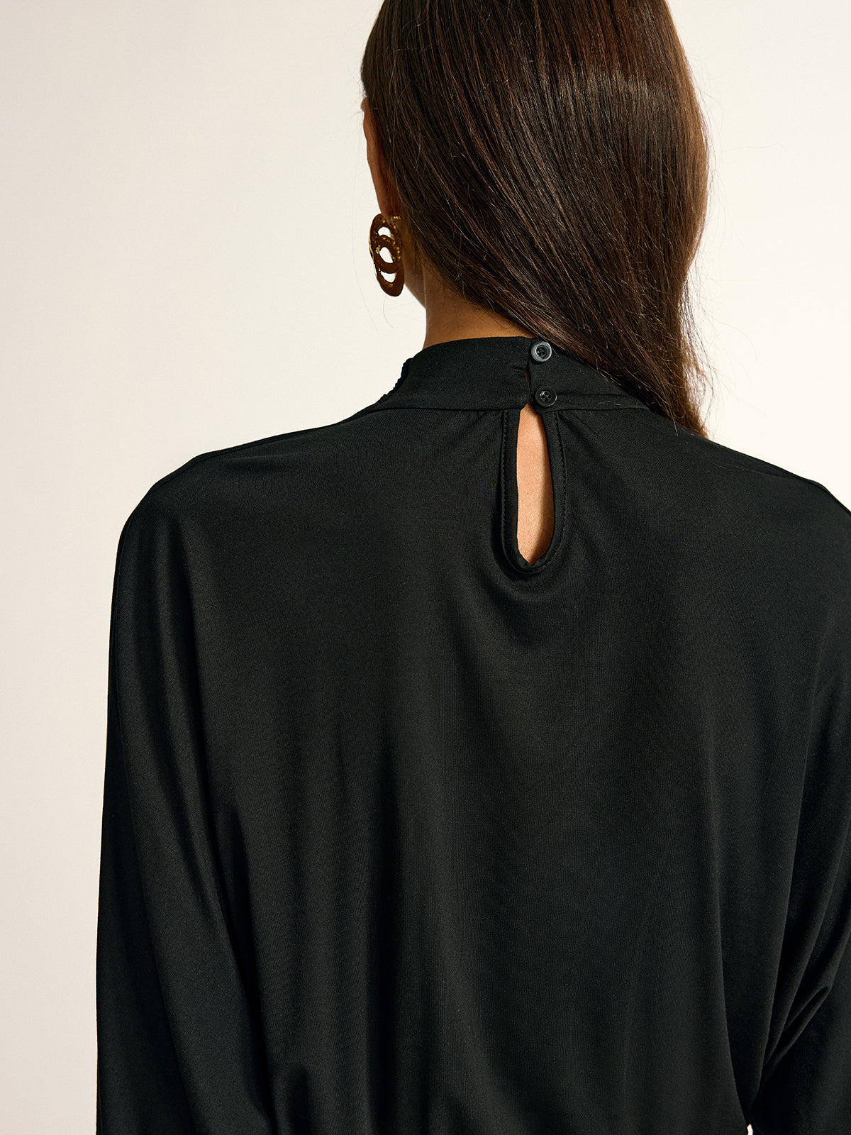 Turtleneck Long Sleeve Drape Ruched Mesh Dress-Massicos