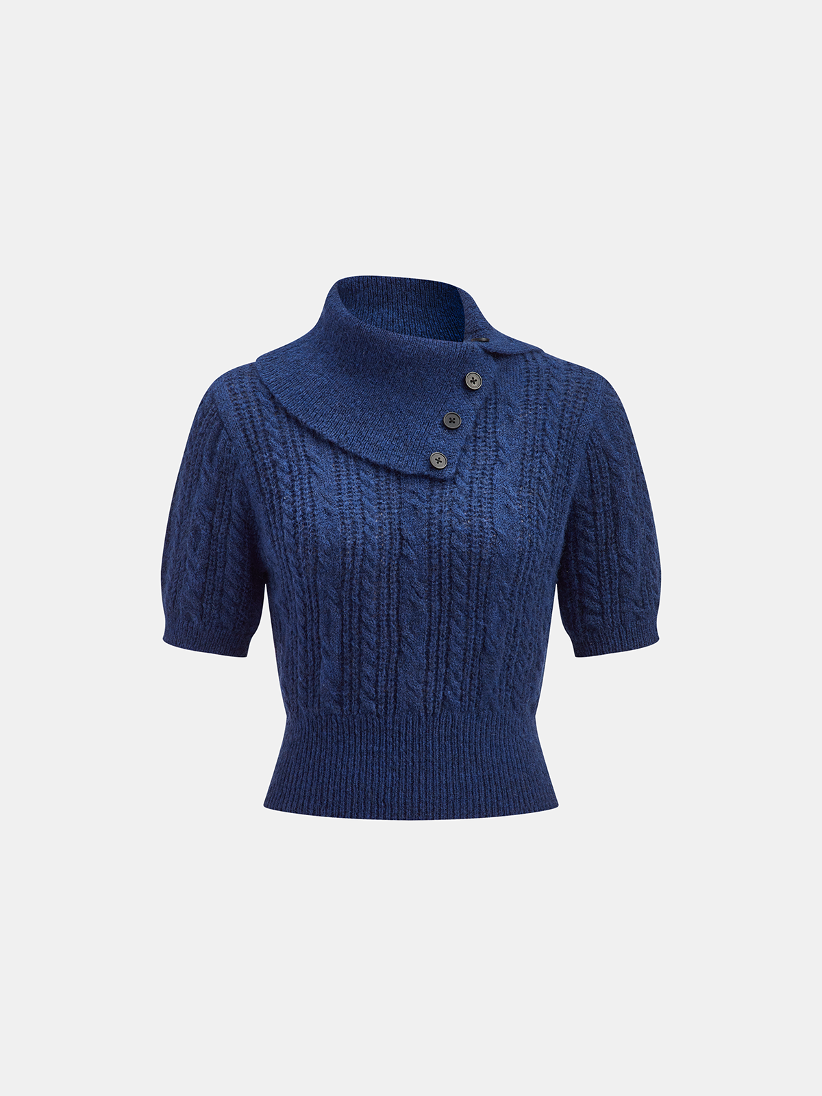Wool Blend Large Lapel Cable Knit Sweater-Massicos