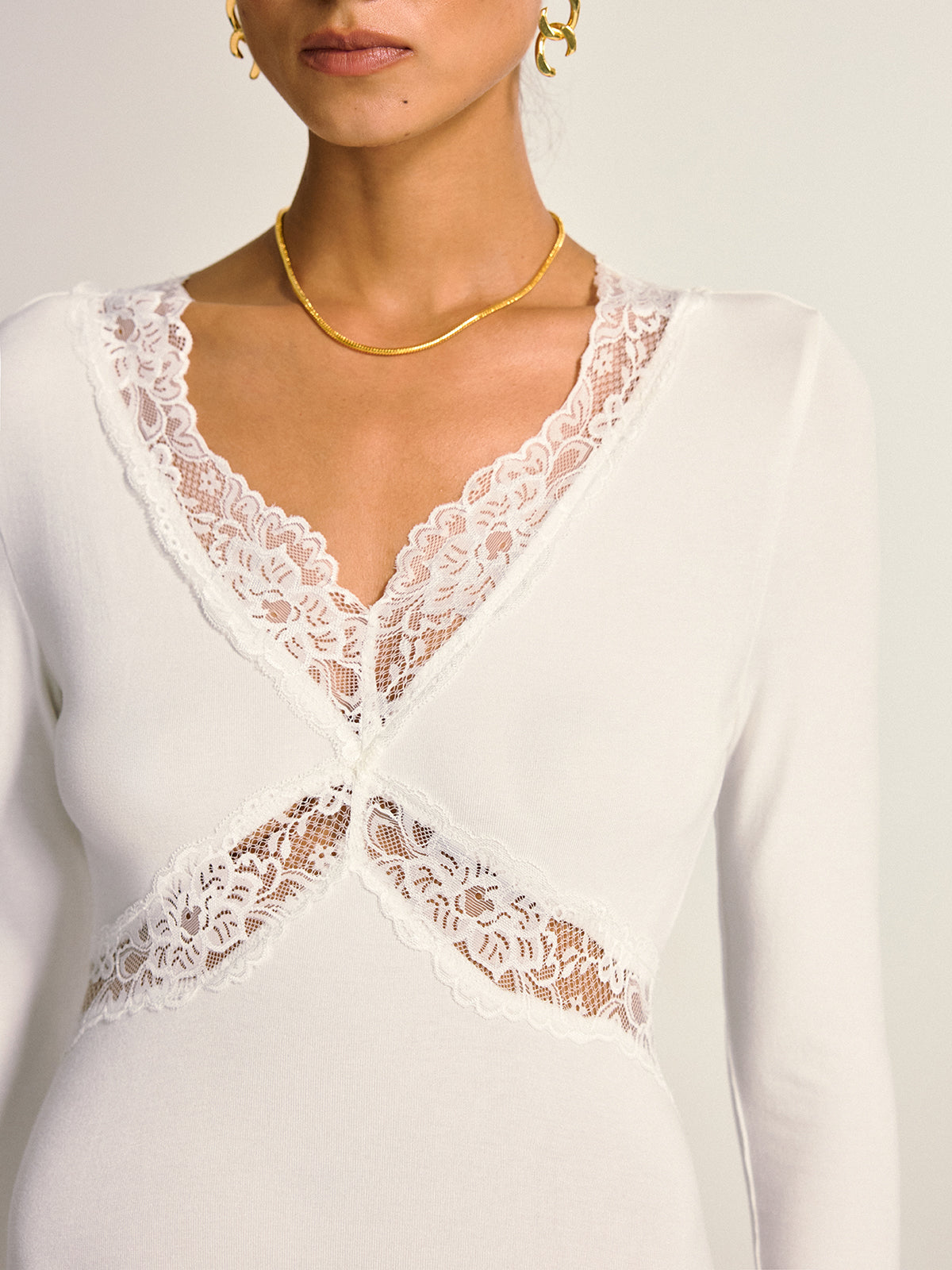 Lace Cross Paneled Long Sleeve Maxi Dress-Massicos