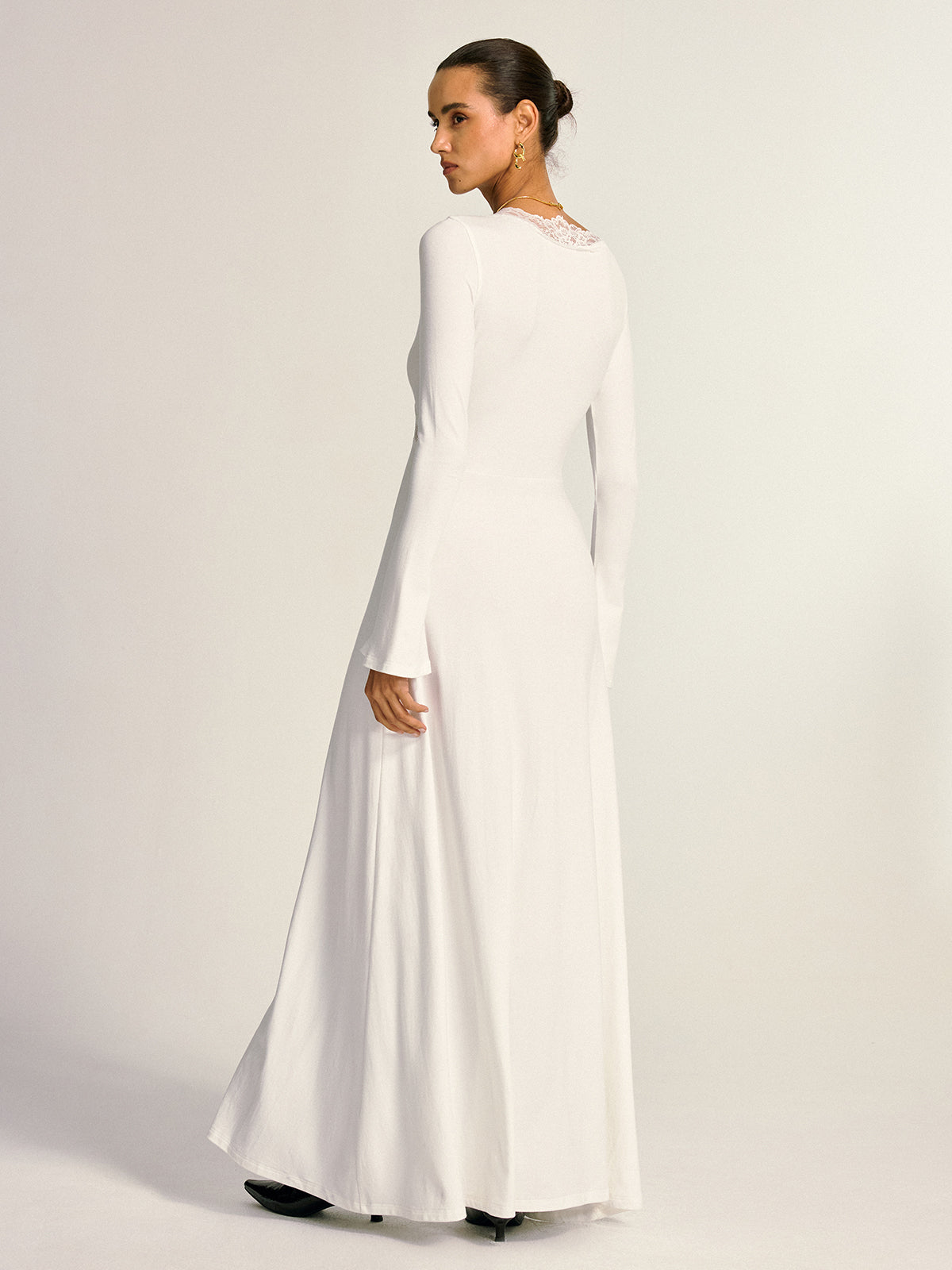 Lace Cross Paneled Long Sleeve Maxi Dress-Massicos