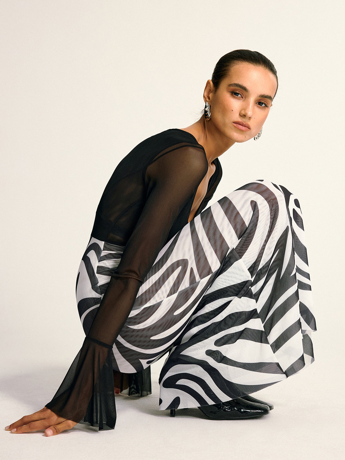 Zebra Print Mesh Maxi Dress-Massicos