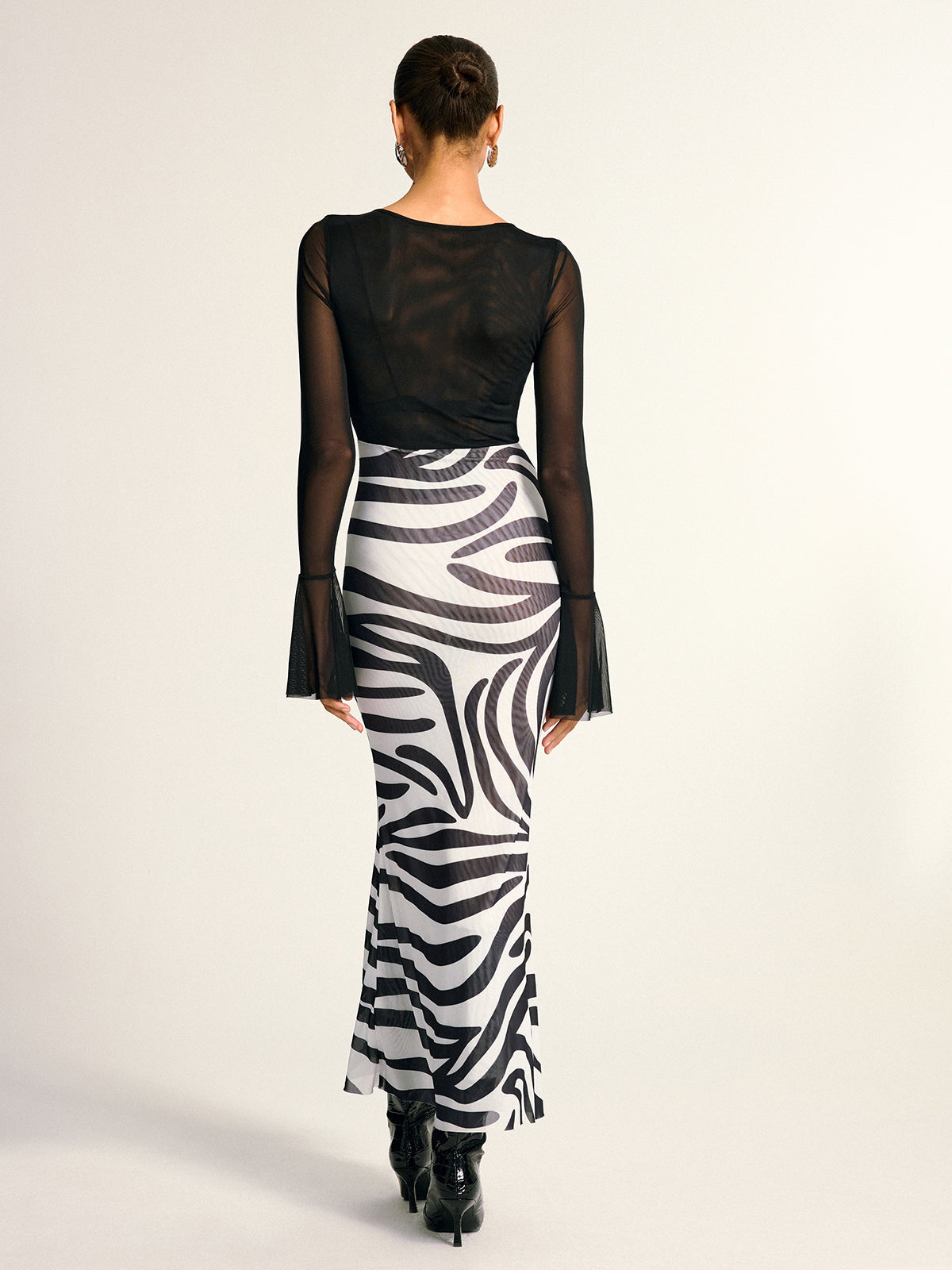 Zebra Print Mesh Maxi Dress-Massicos