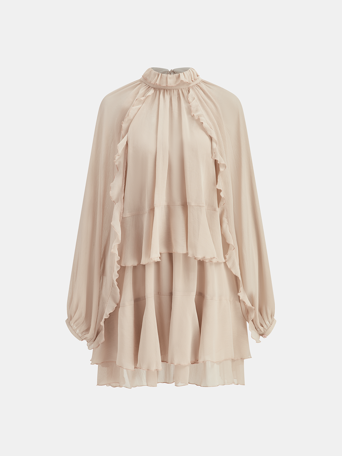 Tiered Ruffle Chiffon Mini Dress Set with Liner-Massicos