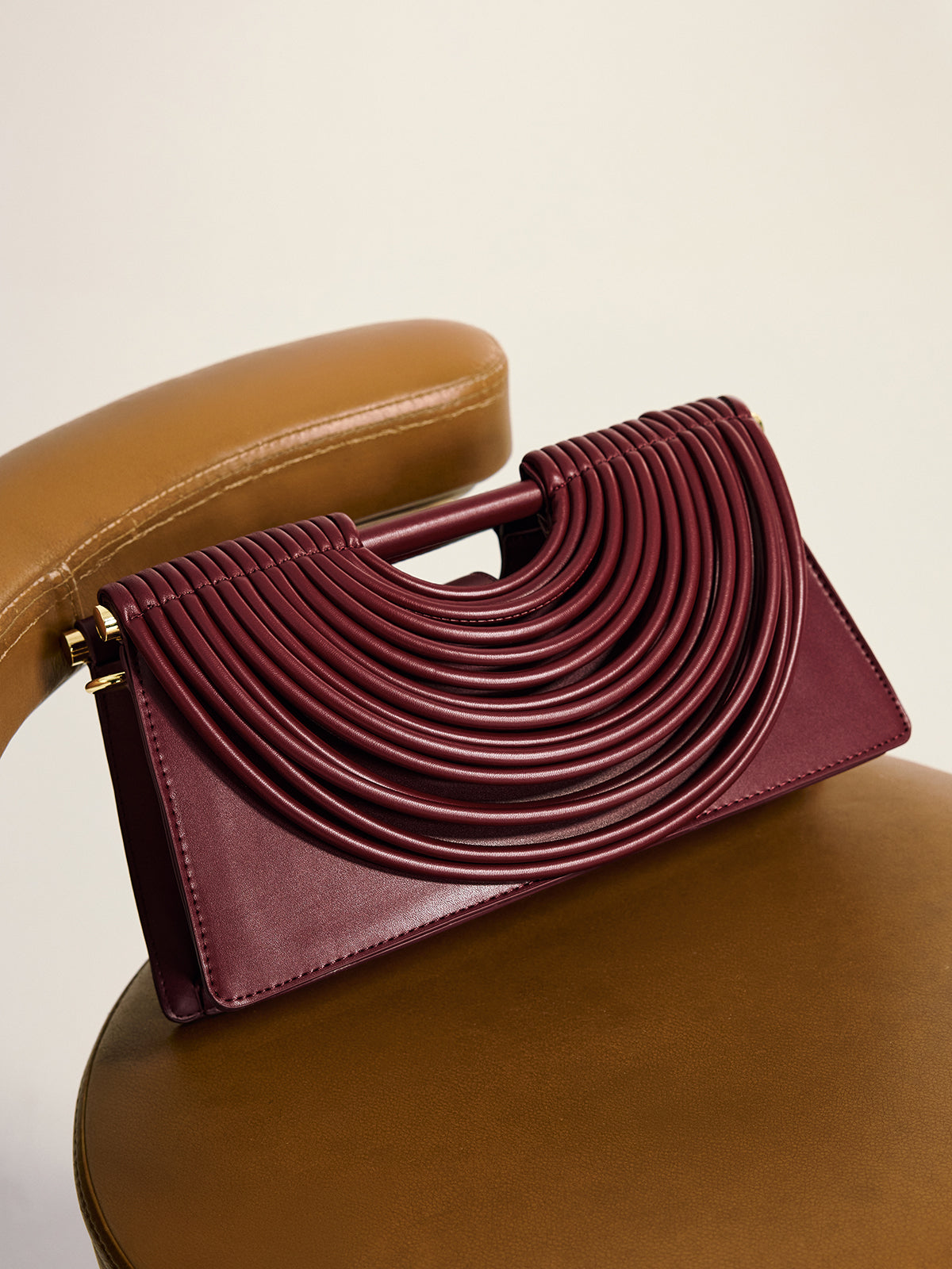 Curved Striped Handle PU Leather Bag-Massicos