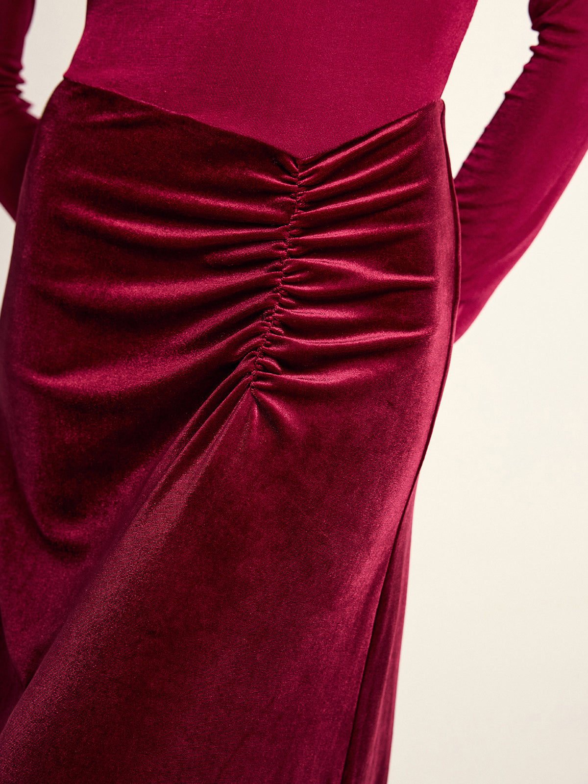 Velvet Panel Mock Neck Backless Maxi Dress-Massicos