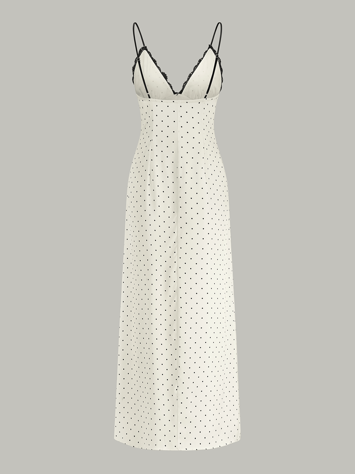 Lace Trim Polka Dot Cami Midi Dress-Massicos