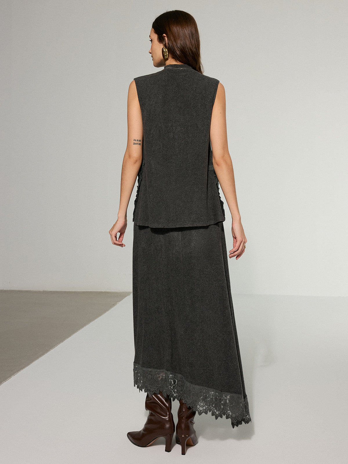 Lace Trim Sleeveless Top and Maxi Skirt Set-Massicos