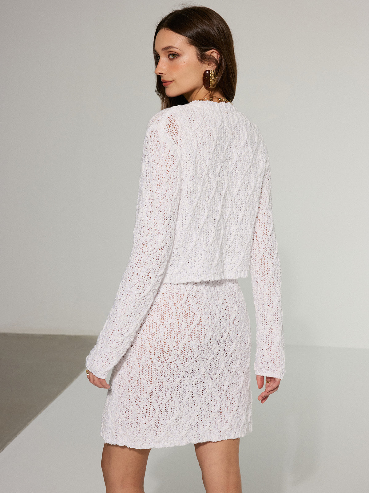 Textured Knit Cardigan and Dress Two-Piece Set-Massicos