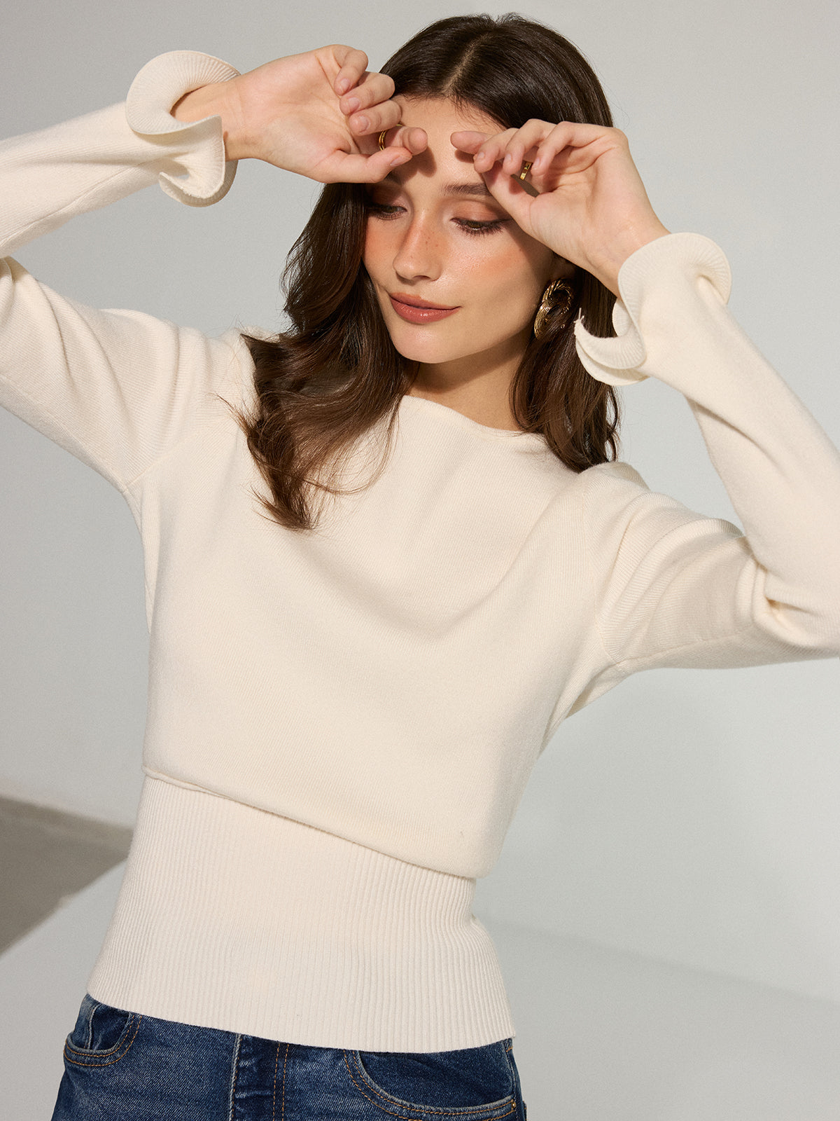 Ruffle Sleeve Sweater-Massicos