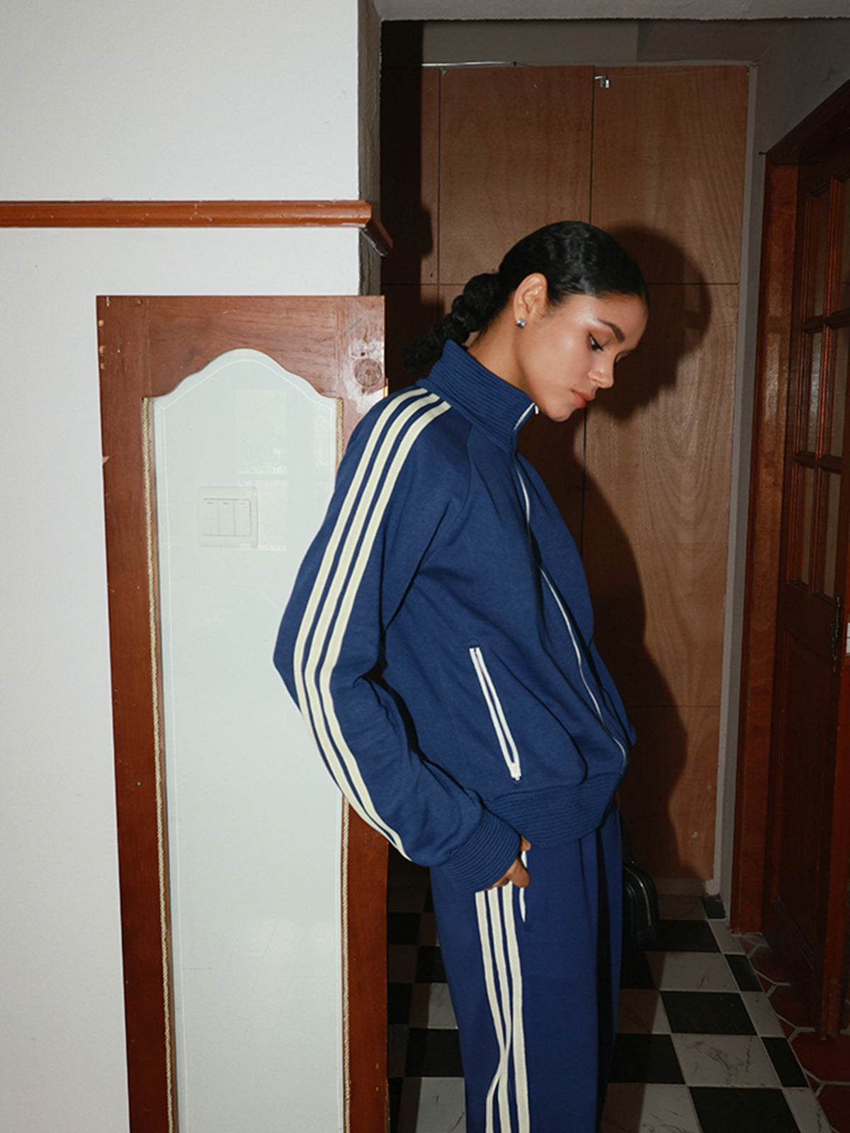 Side Striped Zip-Up Sweatshirt-Massicos