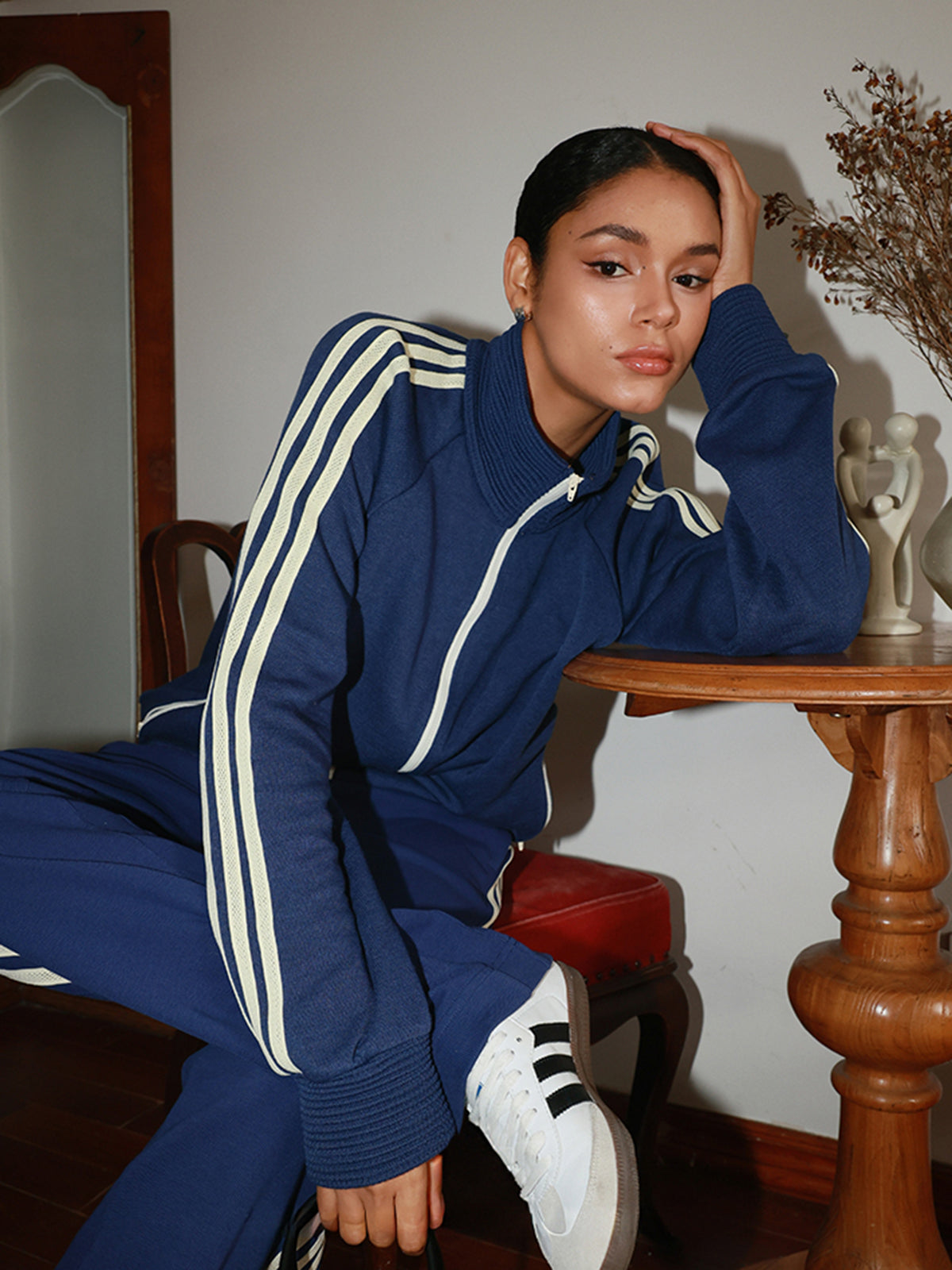 Side Striped Zip-Up Sweatshirt-Massicos