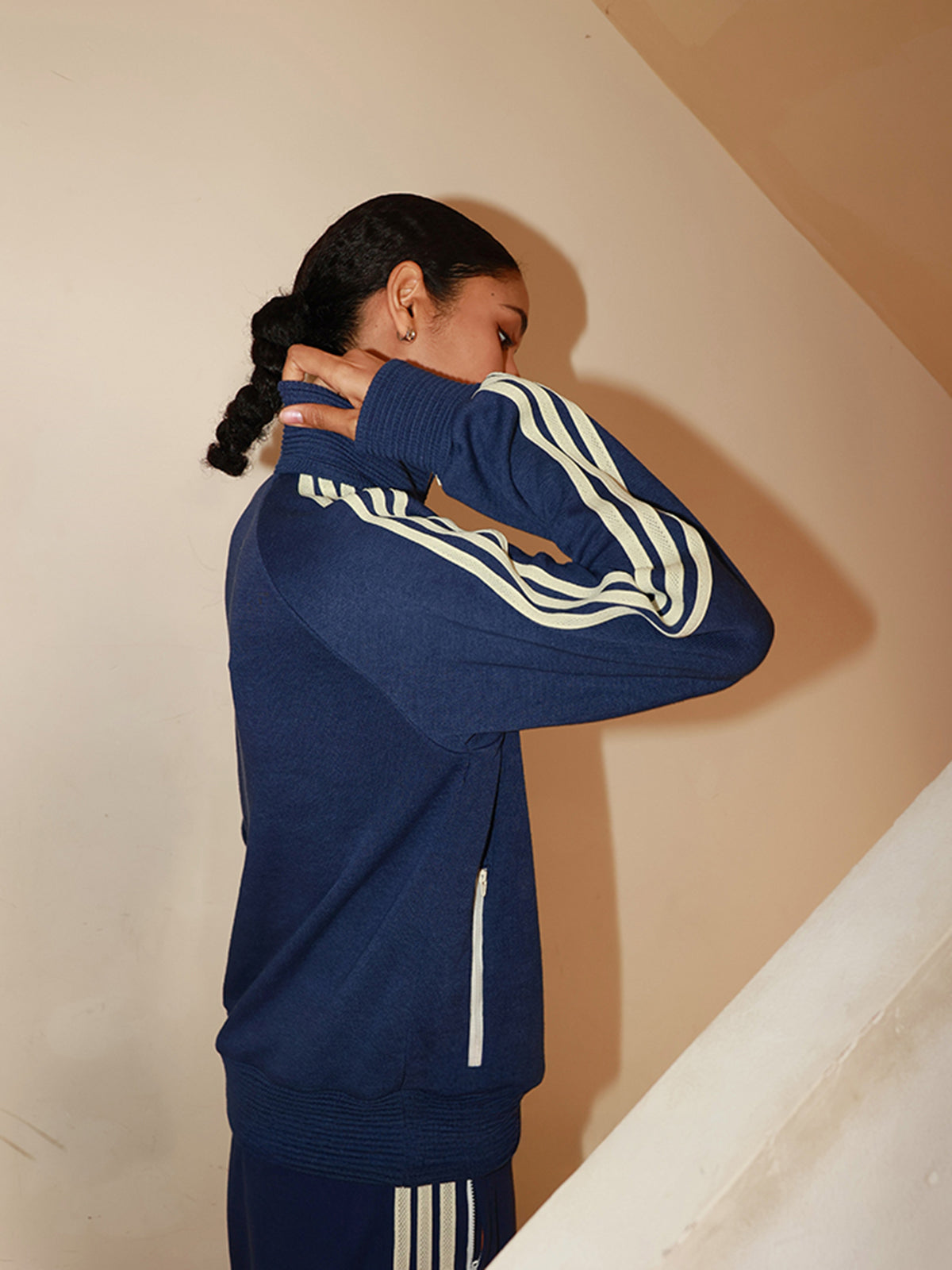 Side Striped Zip-Up Sweatshirt-Massicos