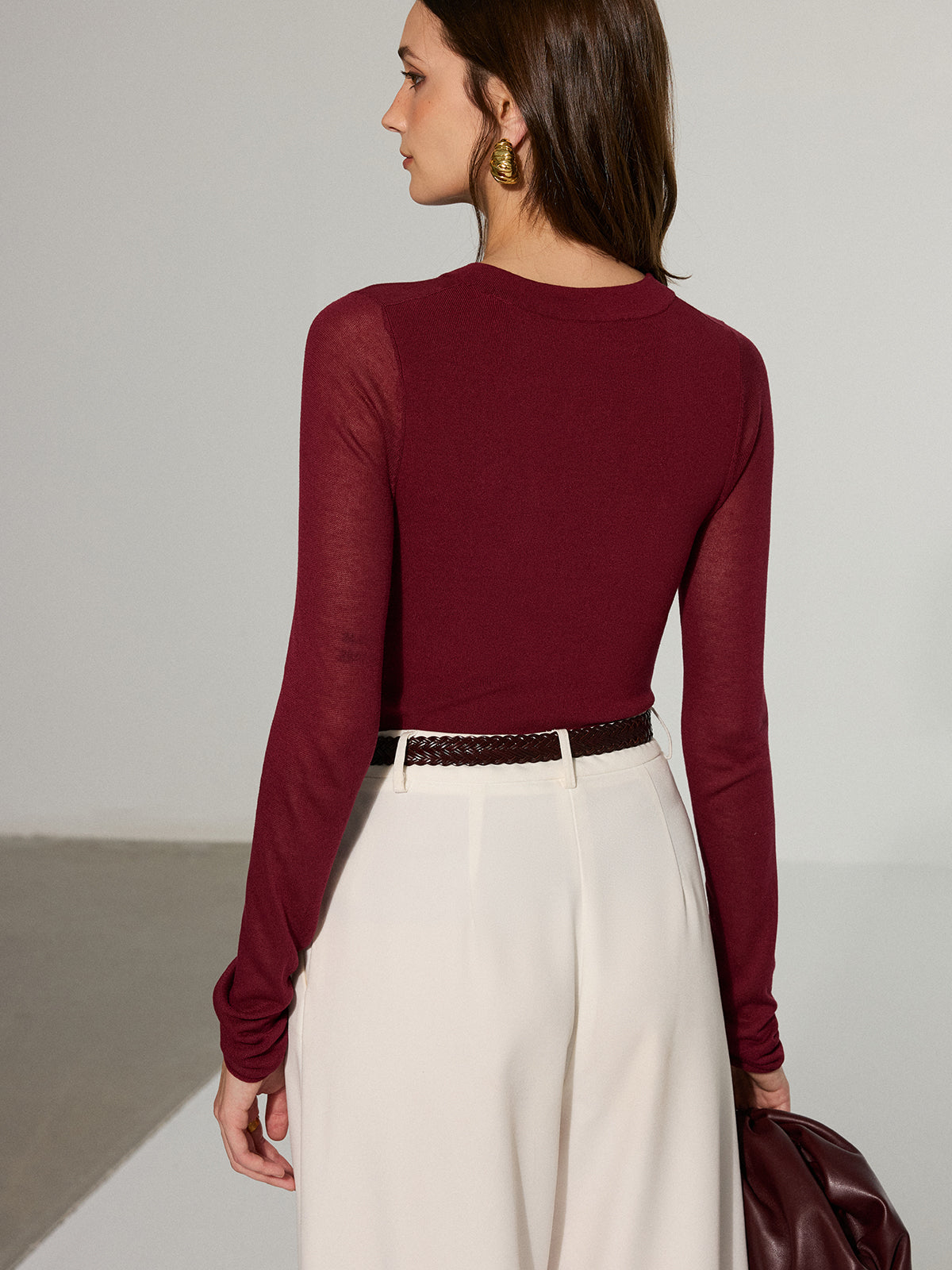 Semi-Sheer Criss-Cross Knit Top-Massicos