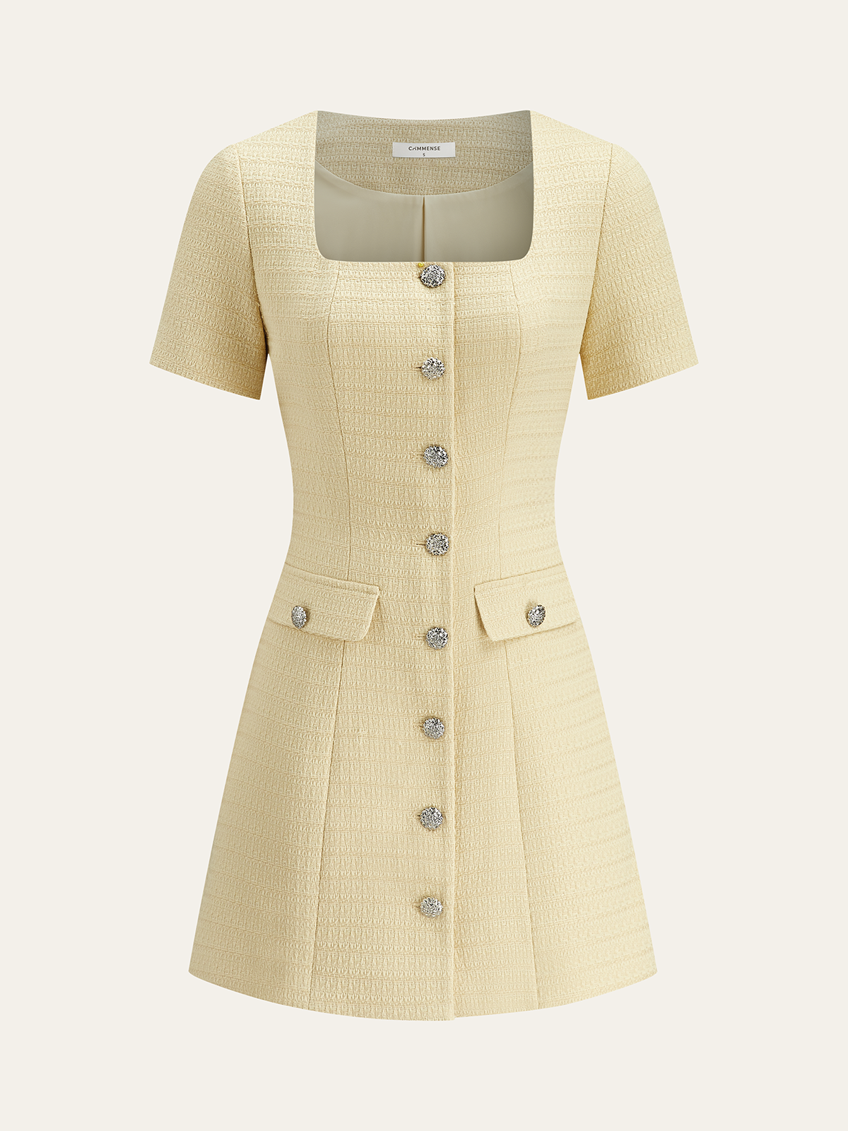 Tweed Square-Neck Button Mini Dress-Massicos