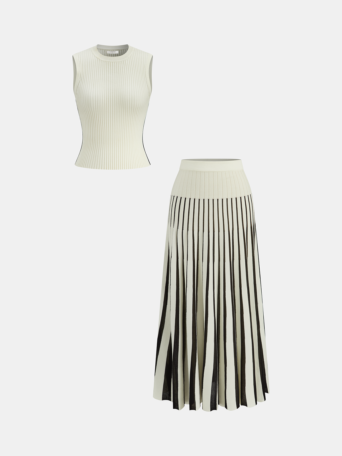 Sleeveless Top and Striped Maxi Skirt Set-Massicos