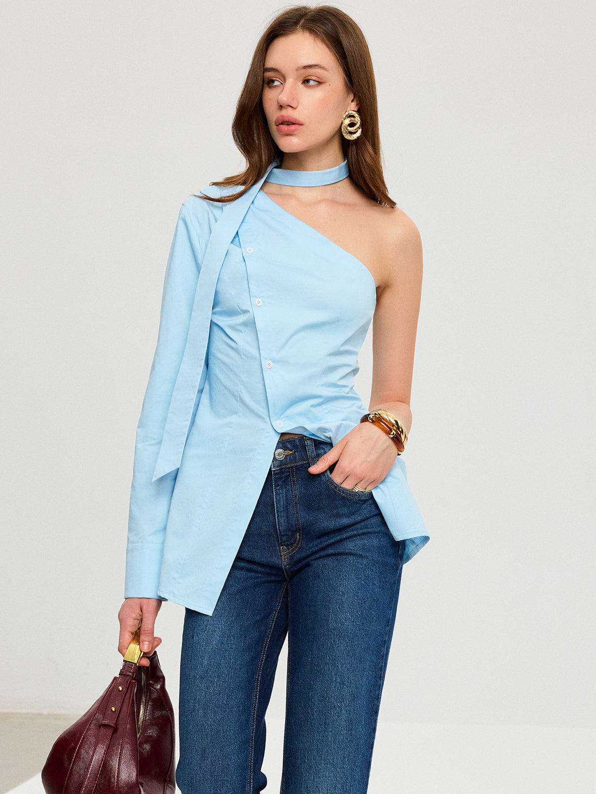 Asymmetric One-Shoulder Shirt-Massicos