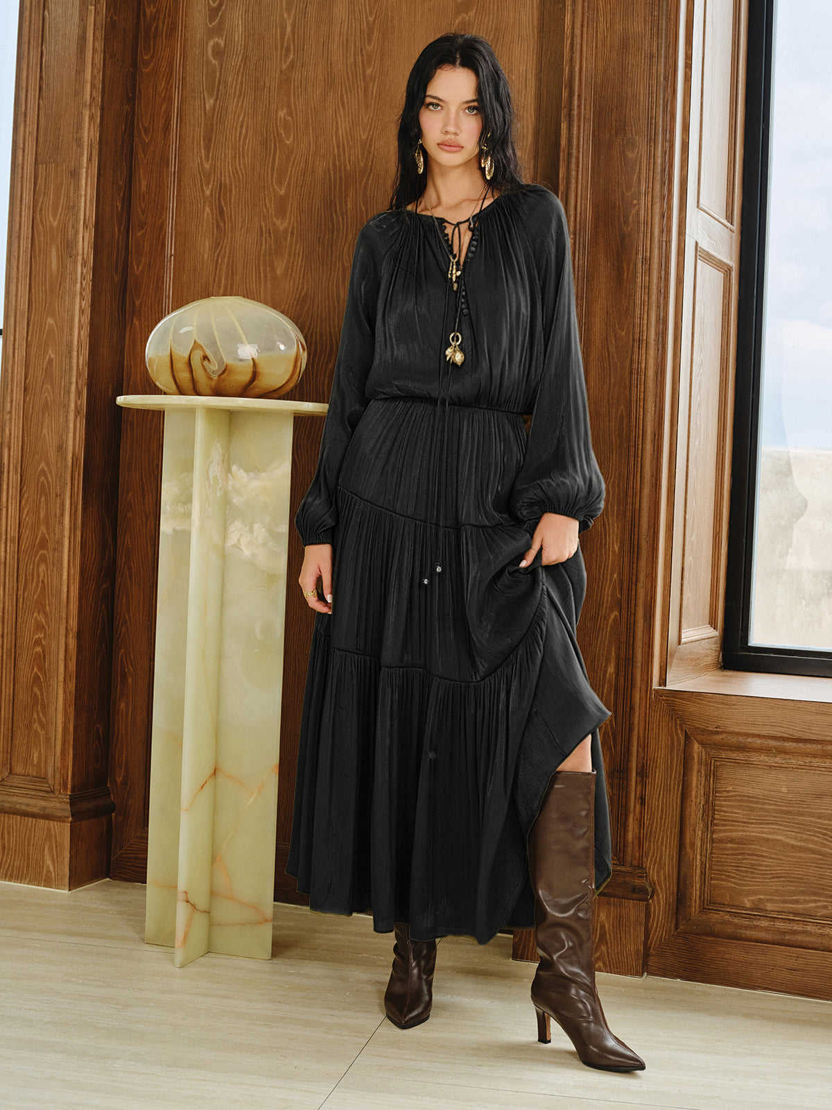 Tiered Maxi Dress Set with Liner-Massicos