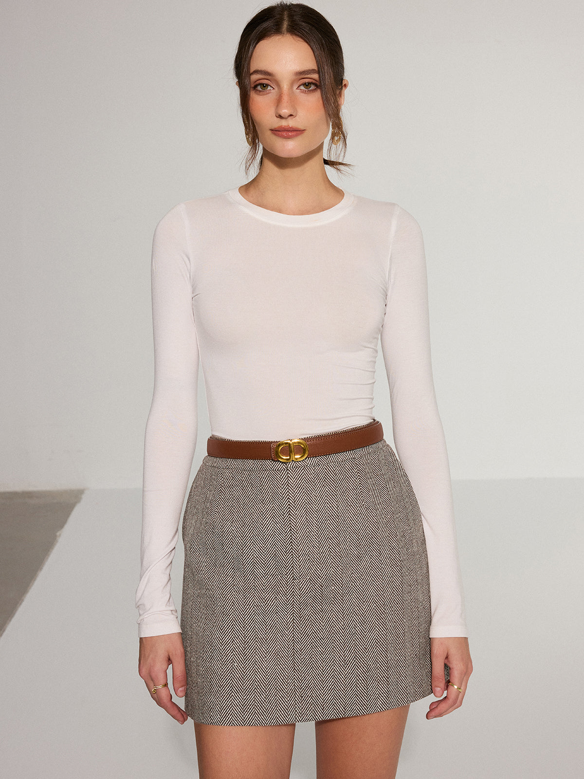 Herringbone Mini Skirt without Belt-Massicos