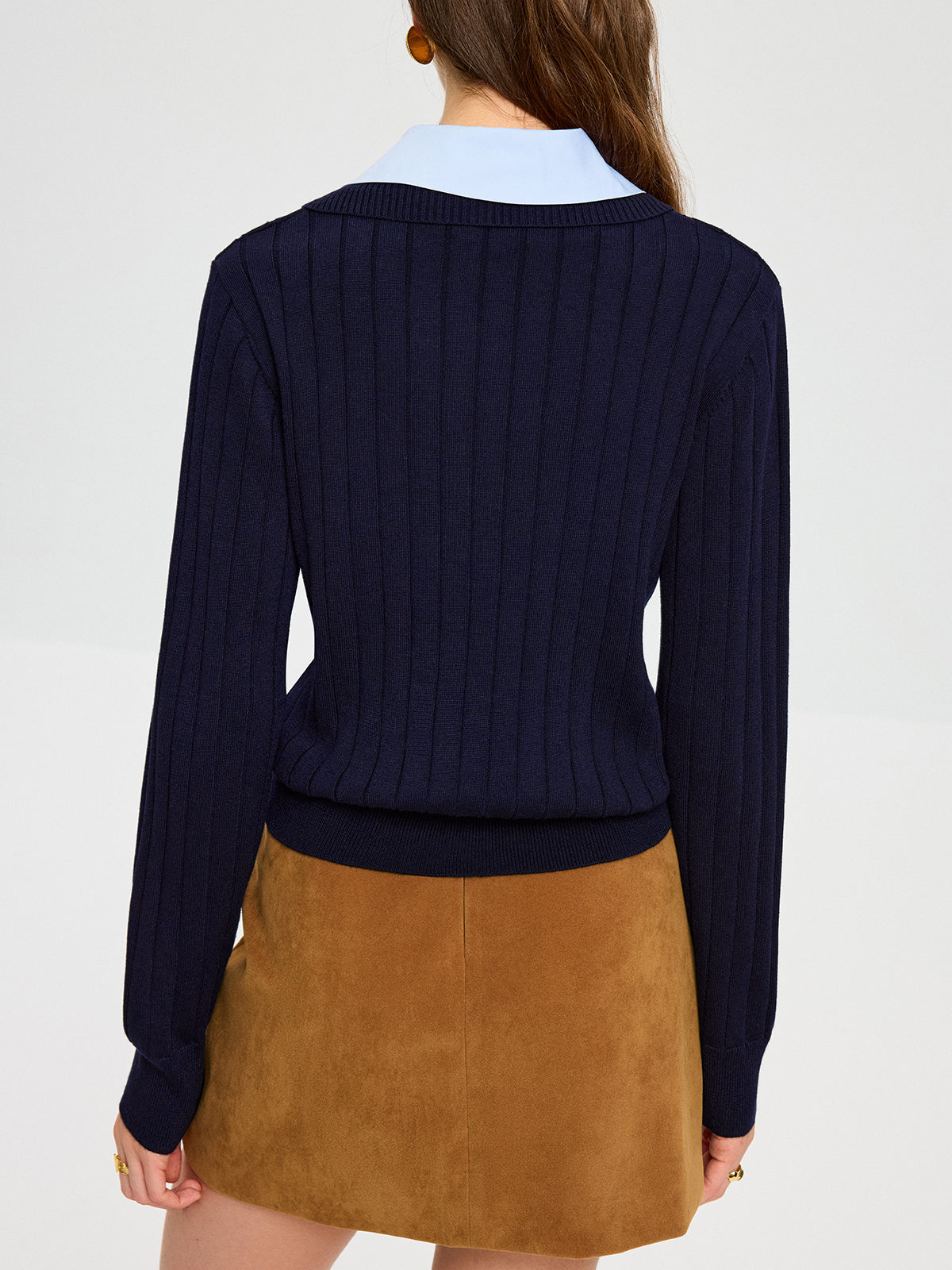Shirt Collar Panel Knit Top-Massicos