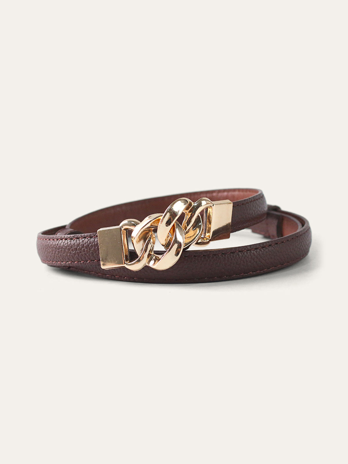 Twisted Buckle PU Leather Thin Belt-Massicos