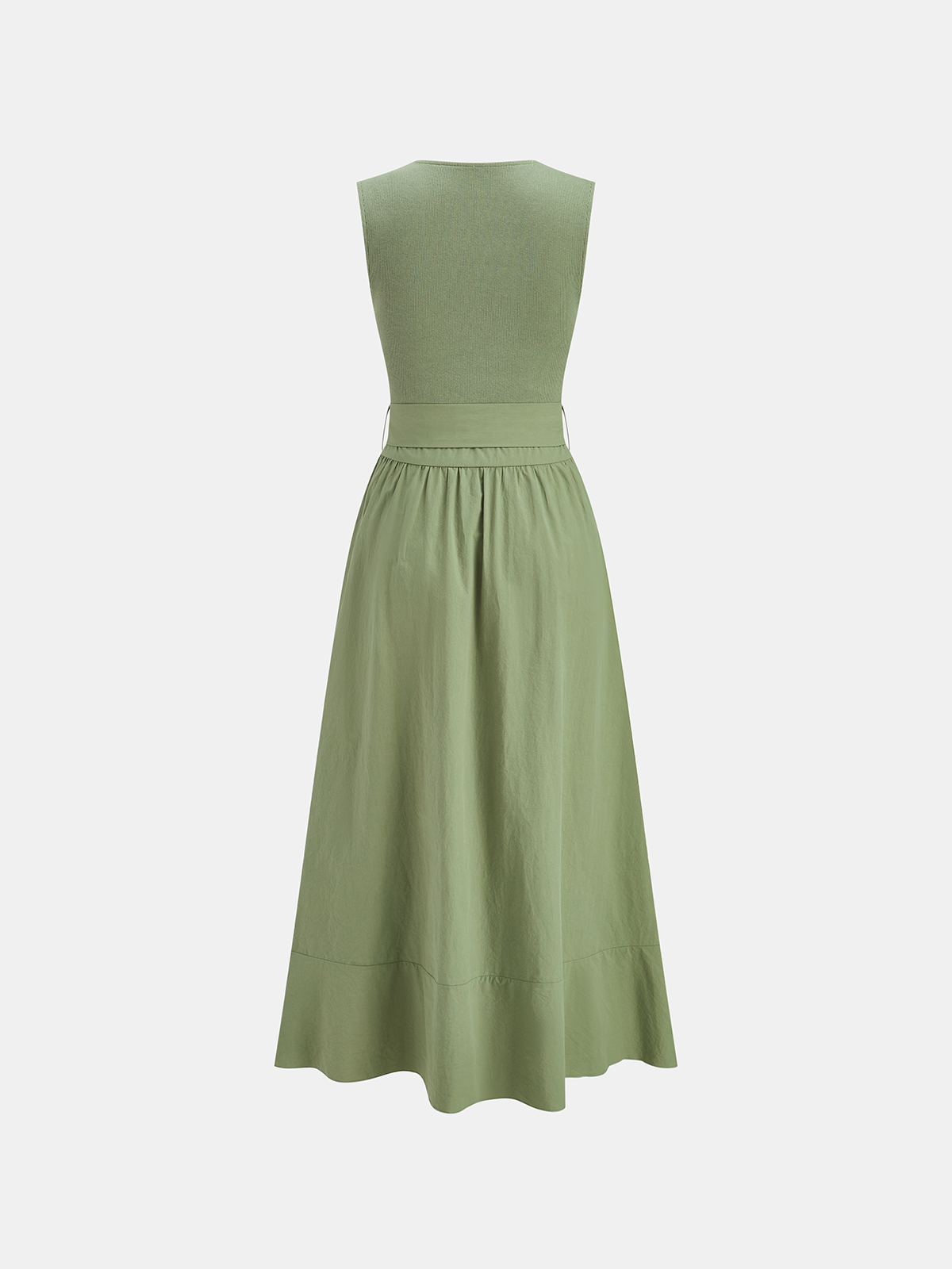 Cotton Blend Ruffled Belted Sleeveless Maxi Dress-Massicos