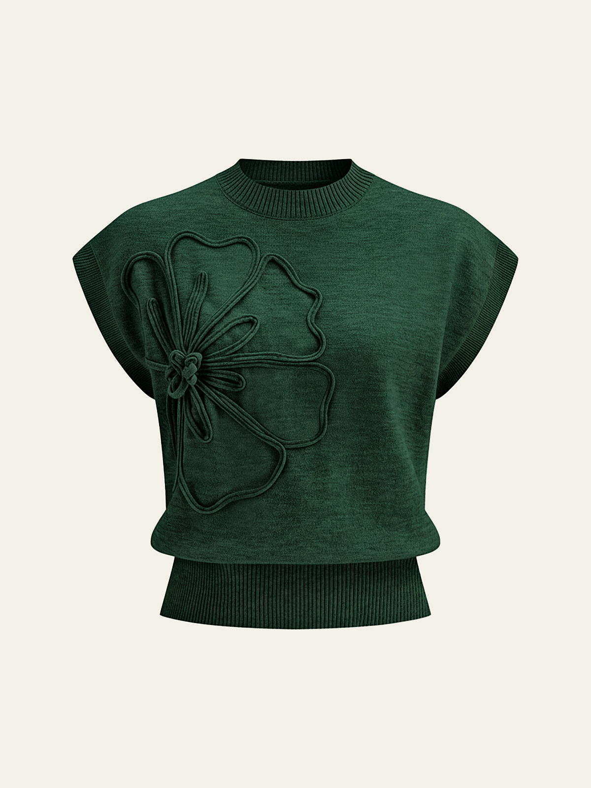Flower Applique Cap Sleeve Knit Top-Massicos