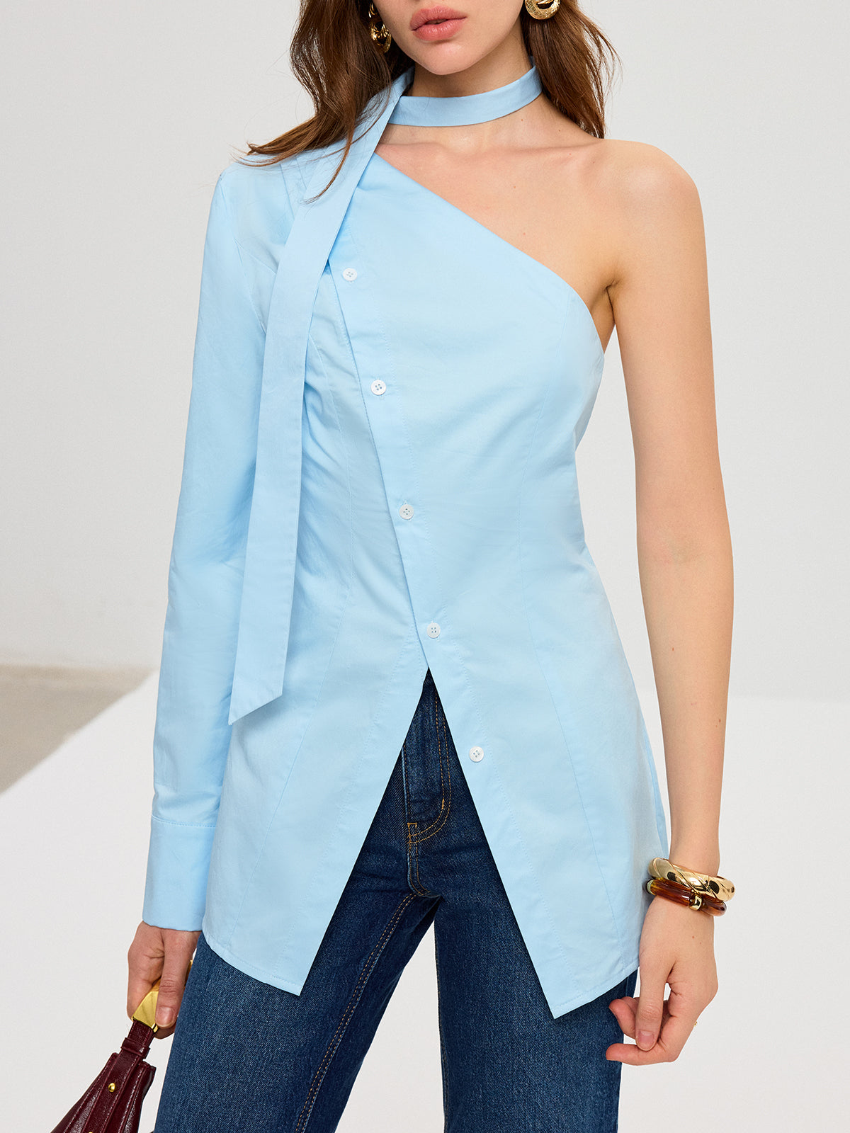 Asymmetric One-Shoulder Shirt-Massicos