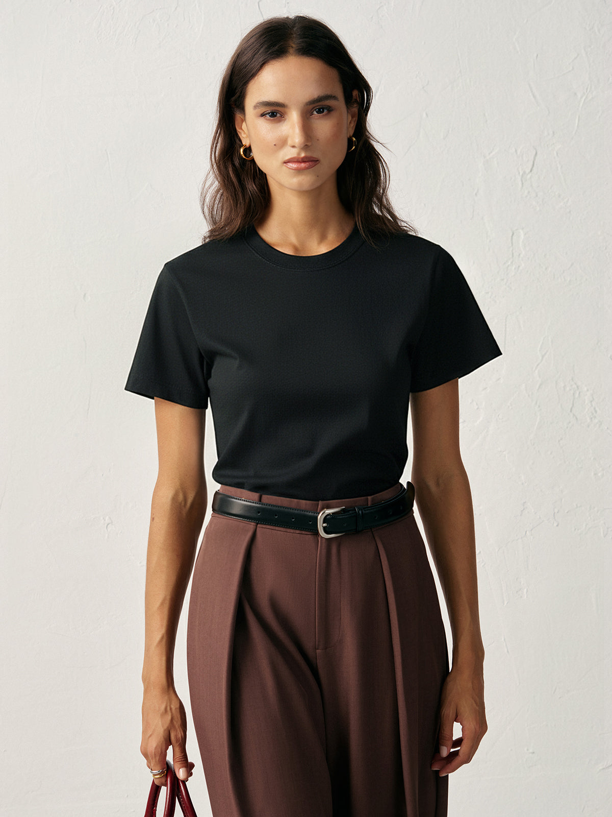 Water-Repellent Cotton Crew Neck T-Shirt-Massicos